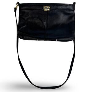 Amanda Smith Genuine Leather Black Shoulder Bag with Sculptural Clasp